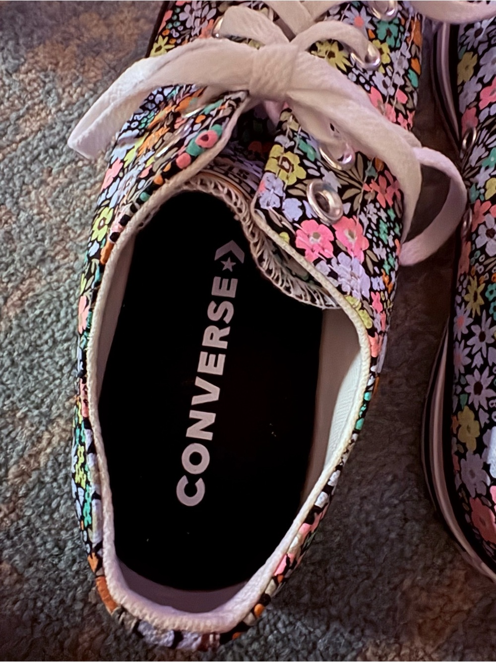 NWOT Converse All Star Floral Low Top Sneakers - Black with Multicolor Flowers - Picture 3 of 6